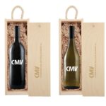 Custom Branded Rustic Laser Engraved Wood Box with Custom Etched Wine with 1 Color Fill