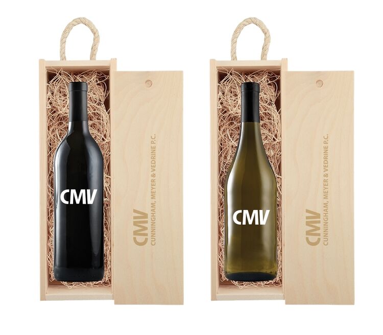 Custom Branded Rustic Laser Engraved Wood Box with Custom Etched Wine with 1 Color Fill