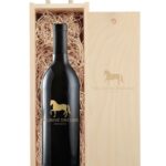 Custom Branded Rustic Laser Engraved Wood Box with Custom Etched Wine with 1 Color Fill - Pinot Noir