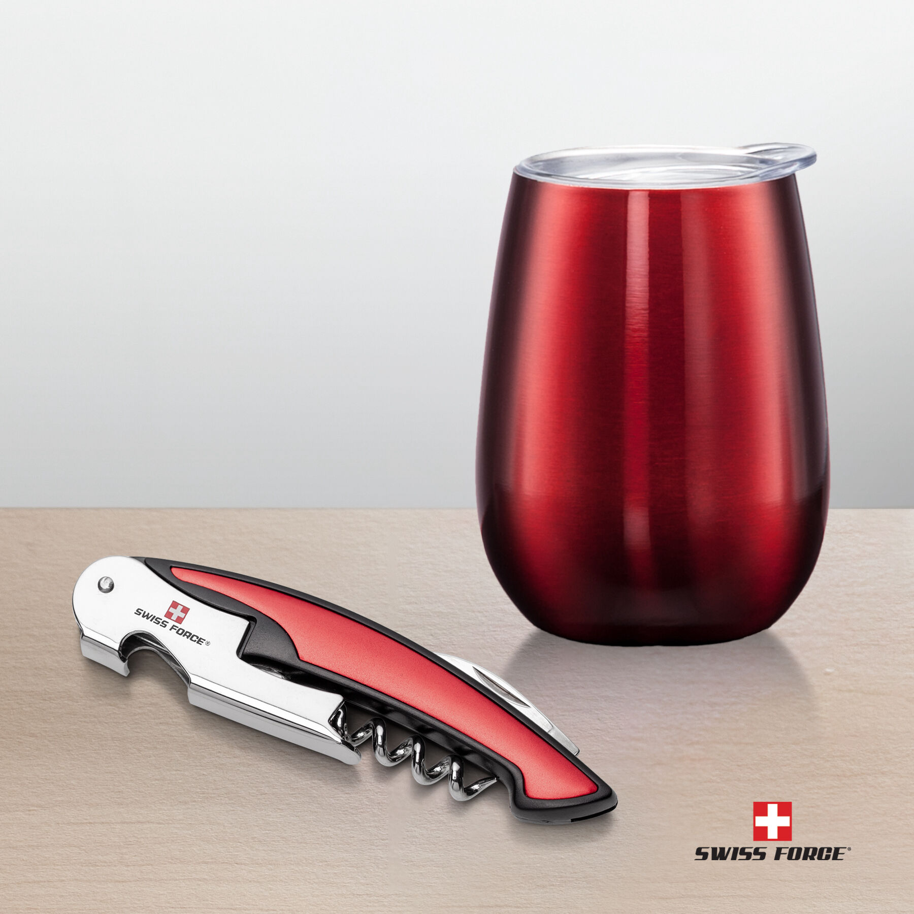 Custom Branded Swiss Force® Rosette Wine Gift Set - Red