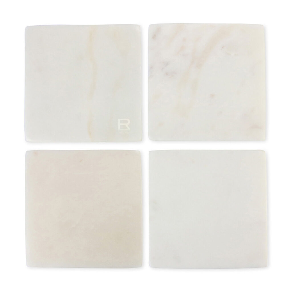 Custom Branded Be Home — Be Home® White Marble Square Coasters Set