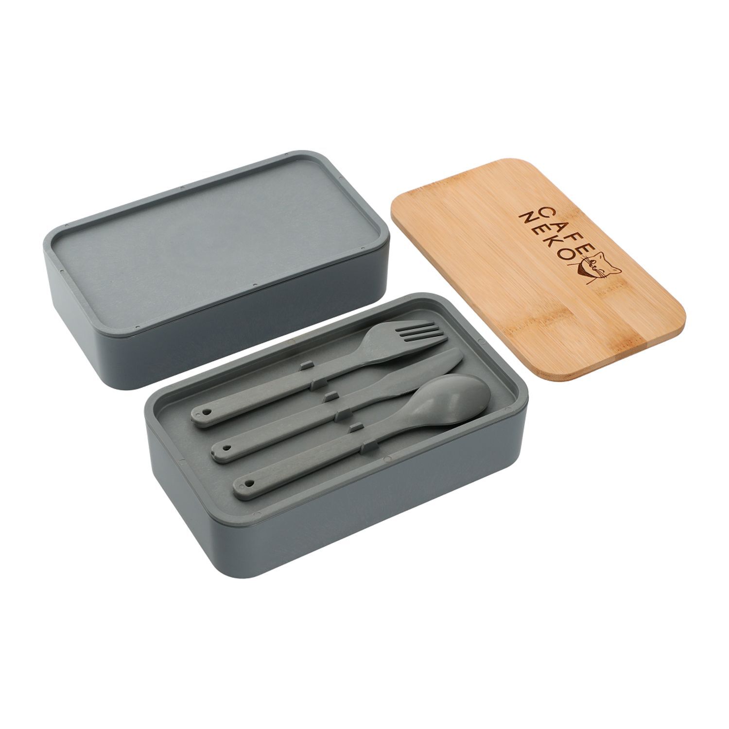 Custom Branded Stackable Bamboo Fiber Bento Box - Gray