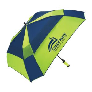 Branded ShedRain® Windpro® Vented Auto Open Square Golf With Gellas® Gel-Filled Handle Navy/Lime with a Lime Handle