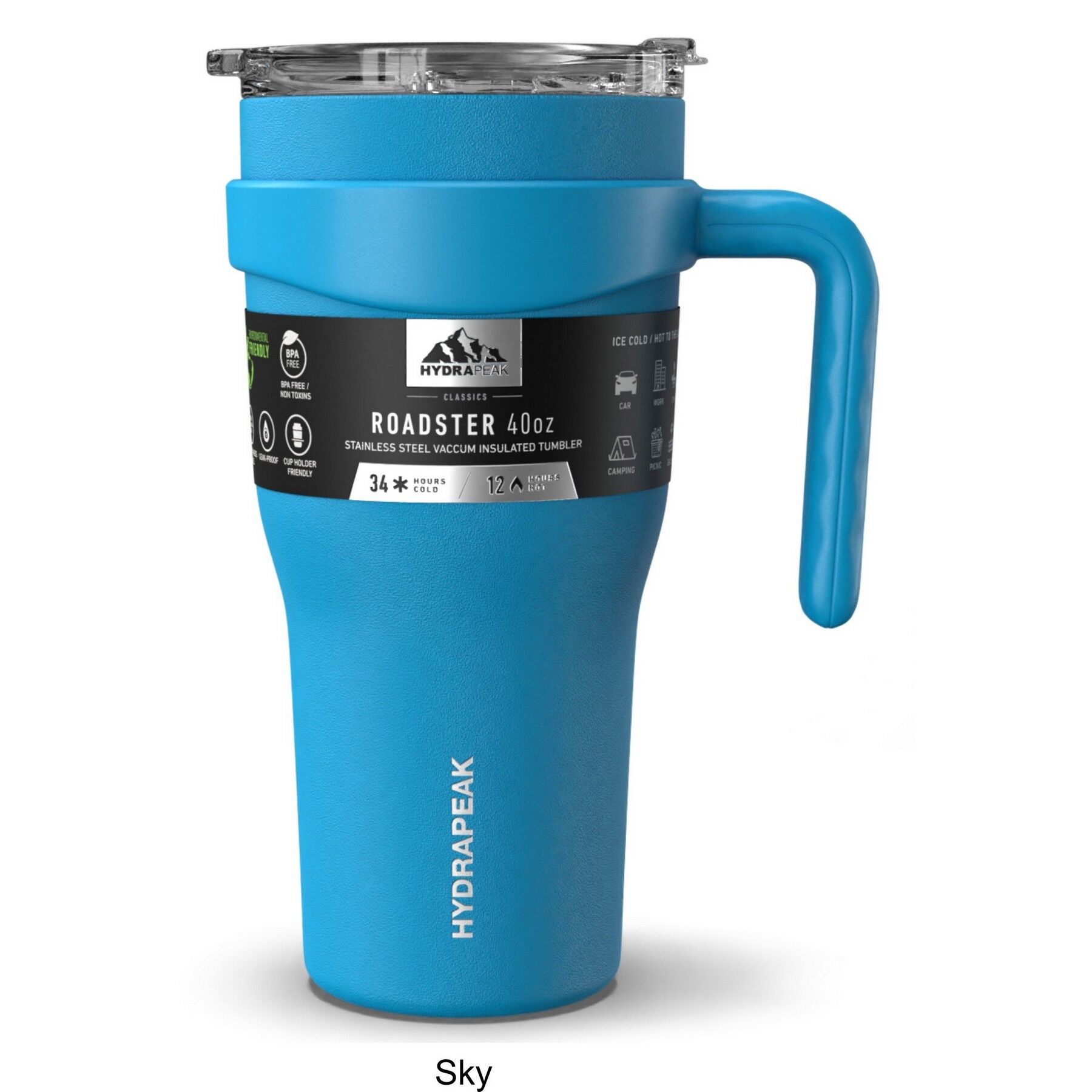 Hydrapeak Roadster 40oz Tumbler with Handle and Straw Lid Powder Blue