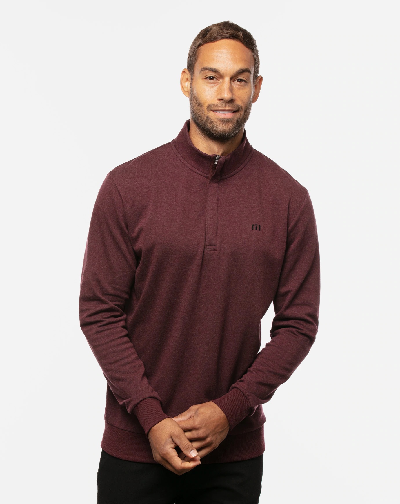 Branded TravisMathew Cloud Quarter Zip 2.0 Heather Dark Red