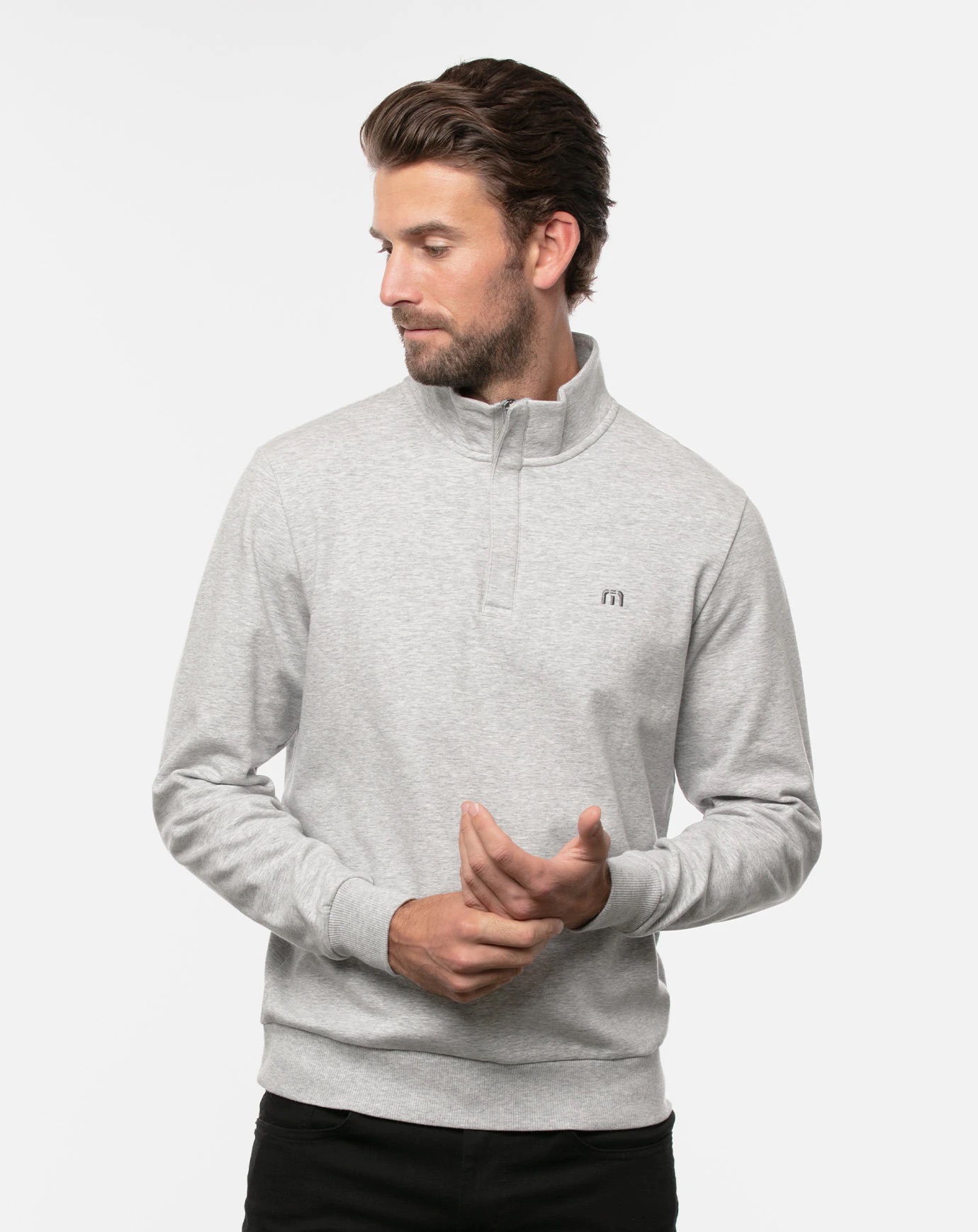 Branded TravisMathew Cloud Quarter Zip 2.0 Heather Light Grey