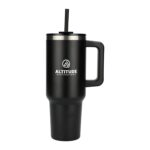 Branded Pinnacle 40 oz Vacuum Insulated Eco-Friendly Travel Tumbler With Straw Black