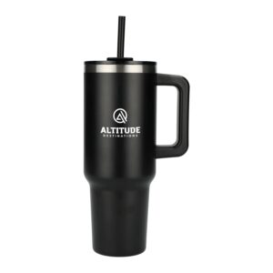 Branded Pinnacle 40 oz Vacuum Insulated Eco-Friendly Travel Tumbler With Straw Black