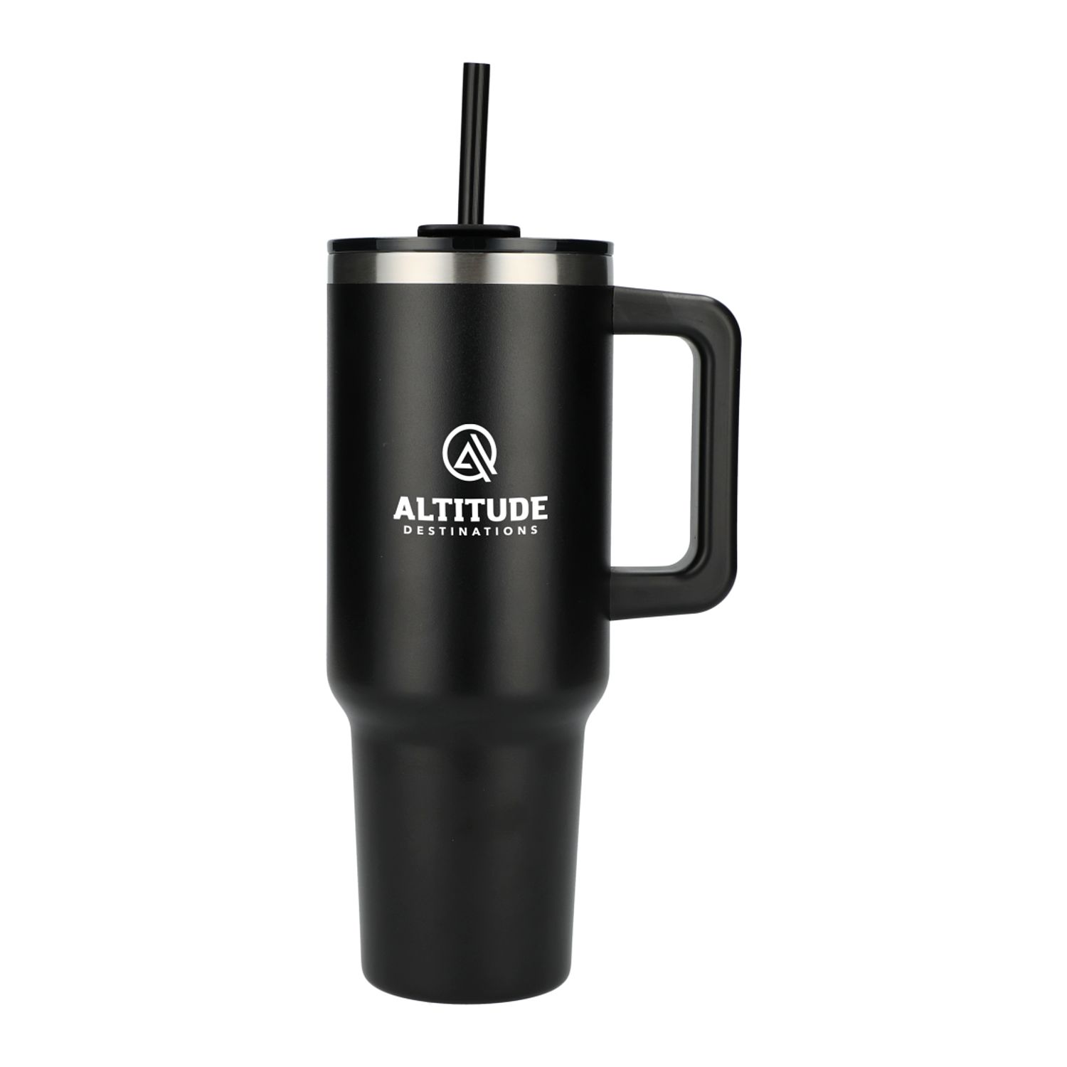 Branded Pinnacle 40 oz Vacuum Insulated Eco-Friendly Travel Tumbler With Straw Black