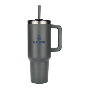 Branded Pinnacle 40 oz Vacuum Insulated Eco-Friendly Travel Tumbler With Straw Gray