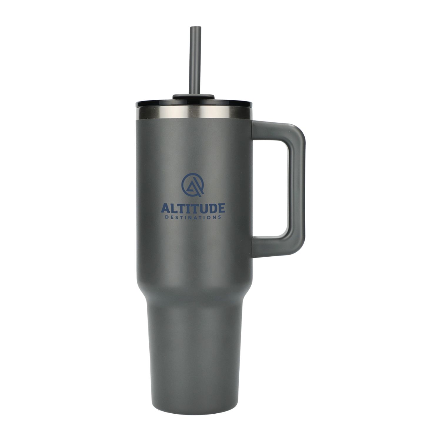 Branded Pinnacle 40 oz Vacuum Insulated Eco-Friendly Travel Tumbler With Straw Gray
