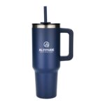 Branded Pinnacle 40 oz Vacuum Insulated Eco-Friendly Travel Tumbler With Straw Navy