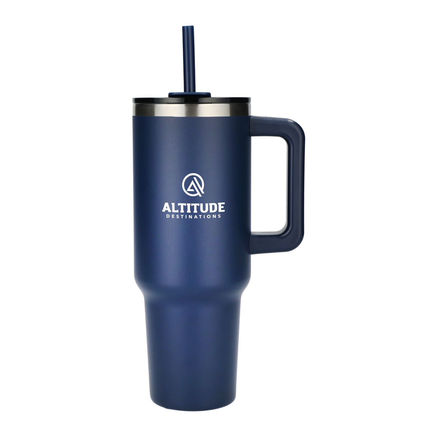 Branded Pinnacle 40 oz Vacuum Insulated Eco-Friendly Travel Tumbler With Straw Navy