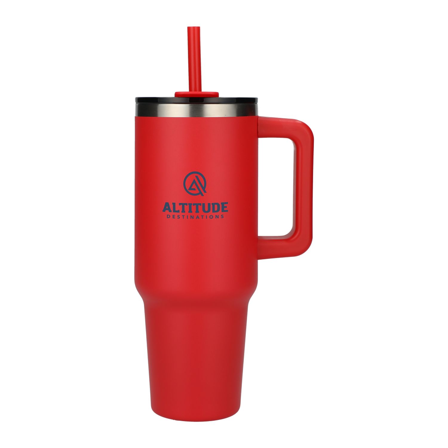 Branded Pinnacle 40 oz Vacuum Insulated Eco-Friendly Travel Tumbler With Straw Red