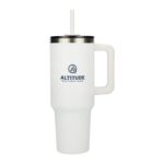 Branded Pinnacle 40 oz Vacuum Insulated Eco-Friendly Travel Tumbler With Straw White