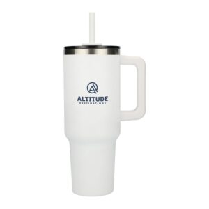 Branded Pinnacle 40 oz Vacuum Insulated Eco-Friendly Travel Tumbler With Straw White