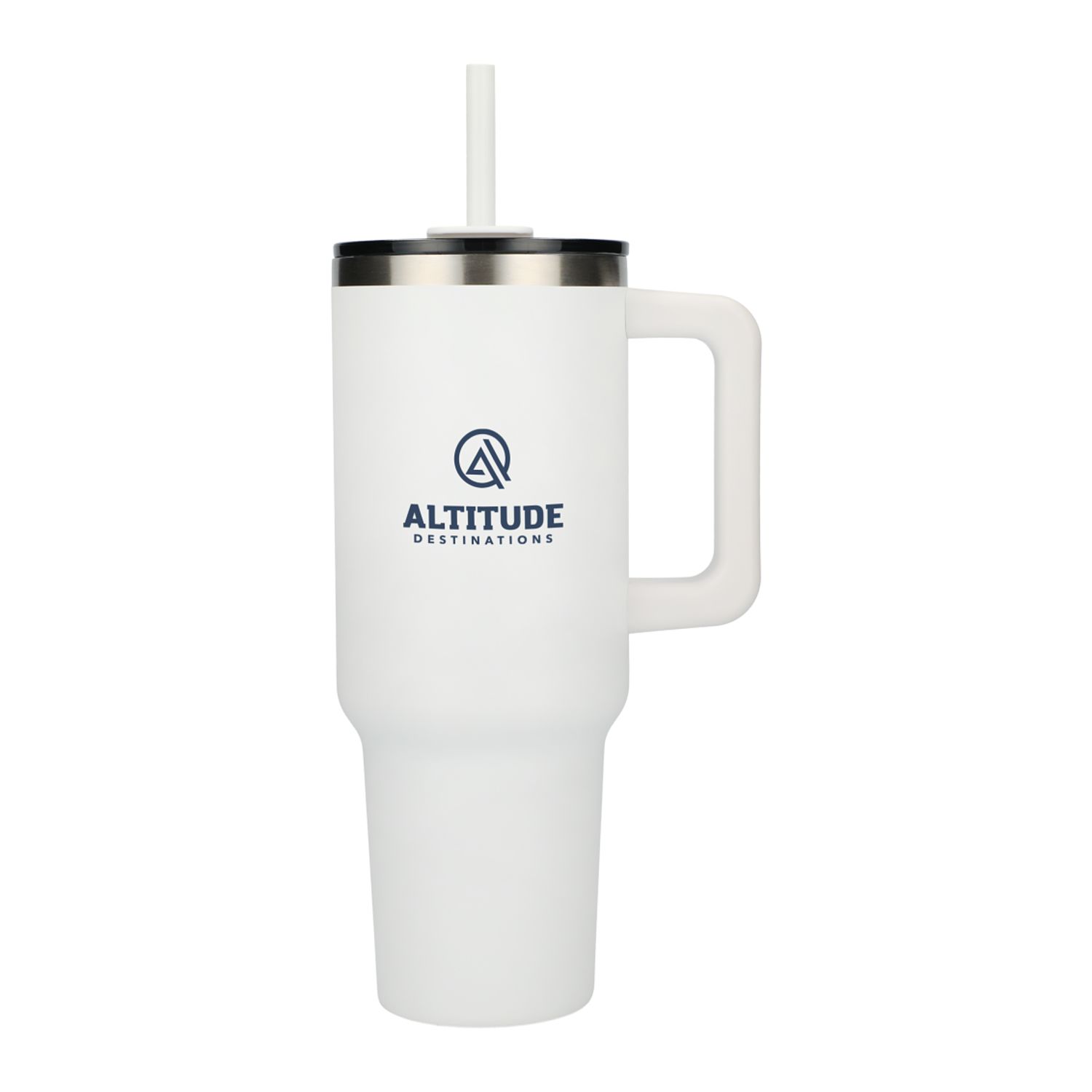 Branded Pinnacle 40 oz Vacuum Insulated Eco-Friendly Travel Tumbler With Straw White