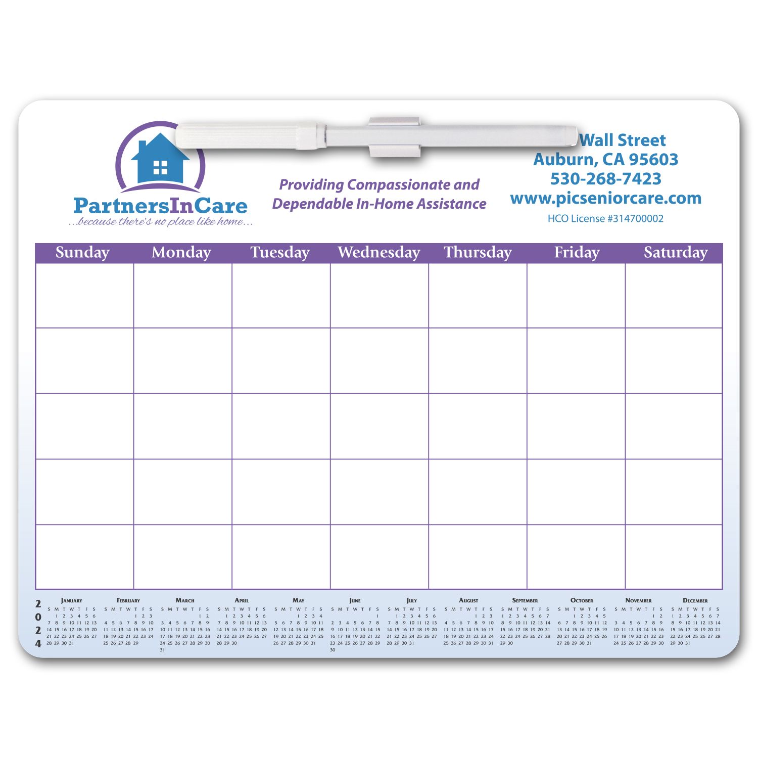 Custom Branded Magnetic Memo Board calendar - White
