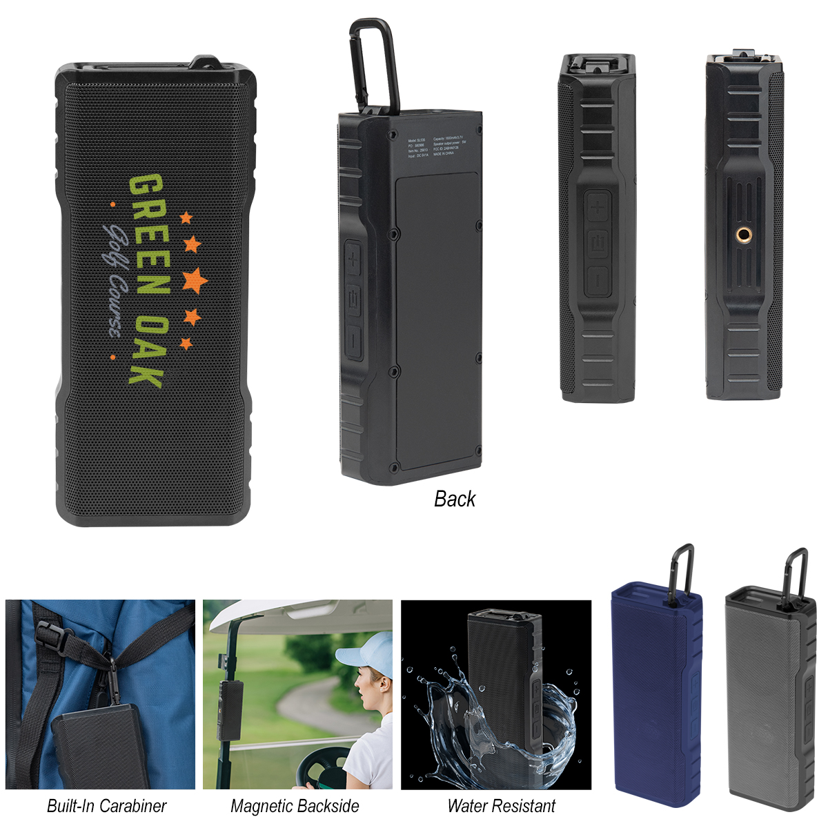 Custom Branded Magnetic Speaker With Carabiner - Black, Navy, Grey